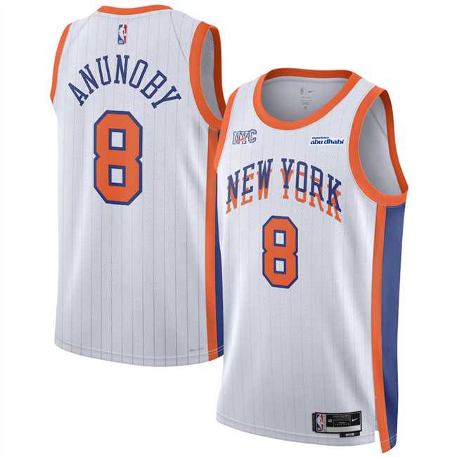 Men%27s New Yok Knicks #8 OG Anunoby White 2024-25 City Edition Stitched Jersey Dzhi